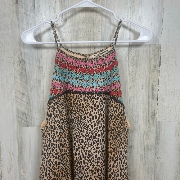 Savanna Jane Larissa Leopard Embroidered A-Line Shift Dress size L Boho - Picture 2 of 11